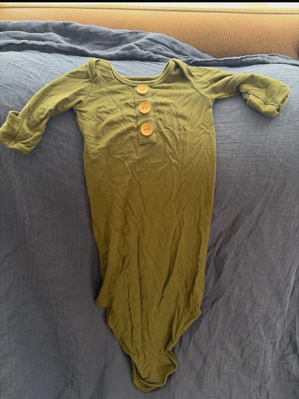 Caden Lane Olive Green Long Sleeve Baby Gown with Buttons